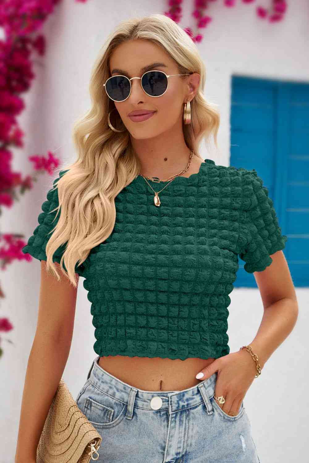 Round Neck Short Sleeve Crop Top