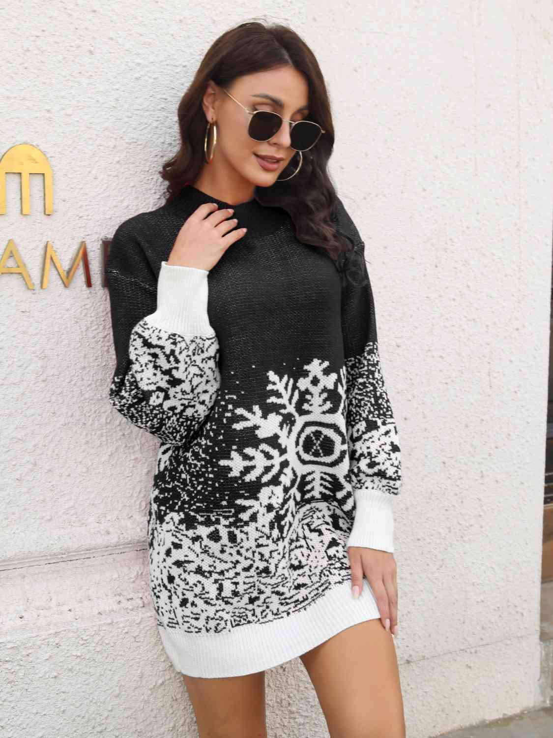 Snowflake Pattern Sweater Dress