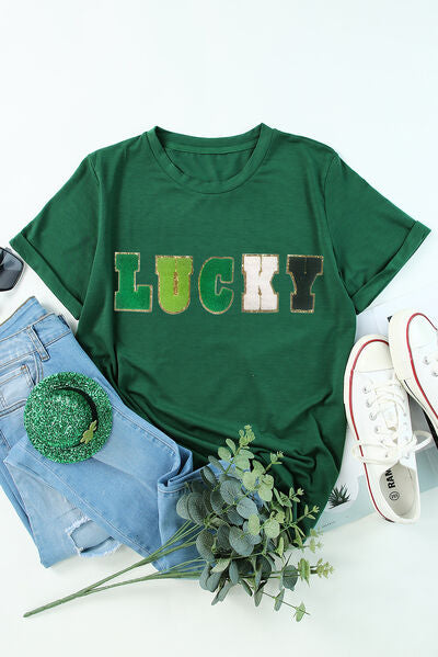 LUCKY Round Neck Short Sleeve T-Shirt