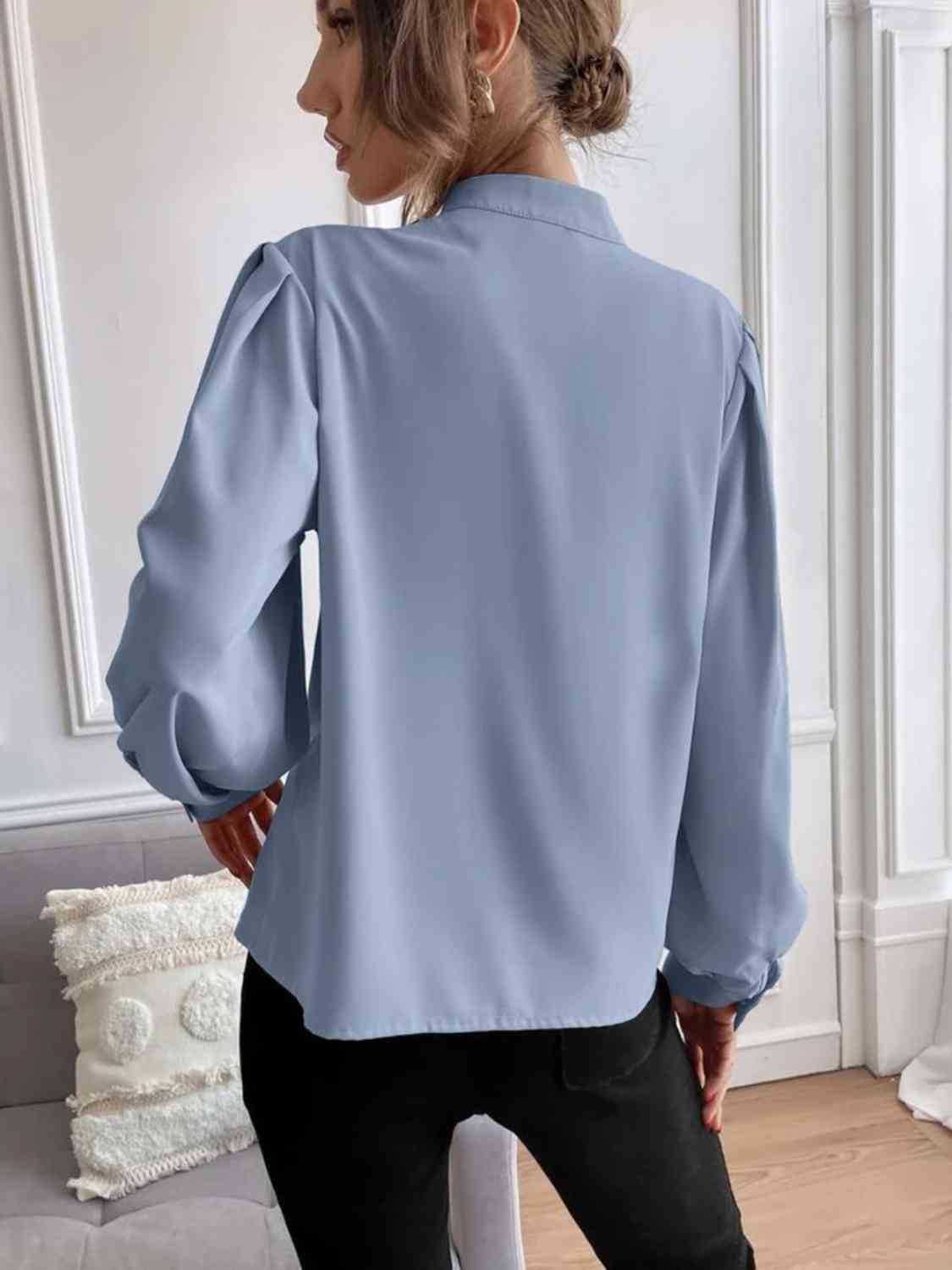 Mock Neck Button Front Shirt