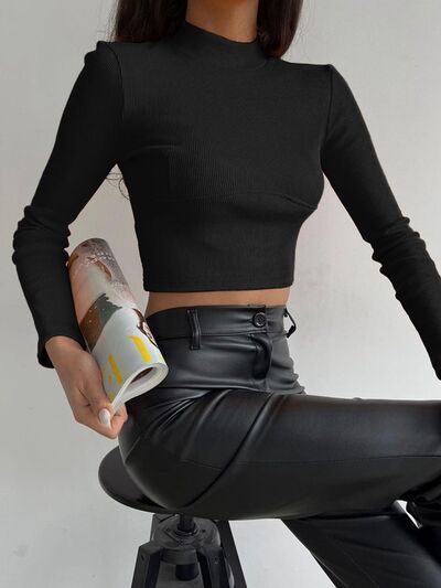 Mock Neck Long Sleeve Knit Top