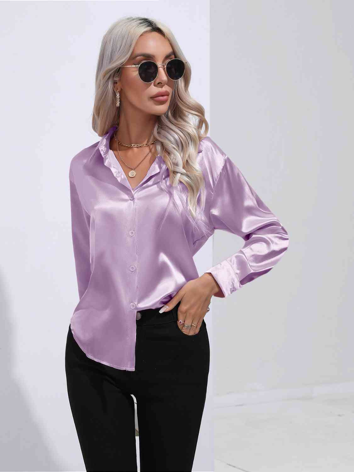 Collared Neck Buttoned Long Sleeve Shirt