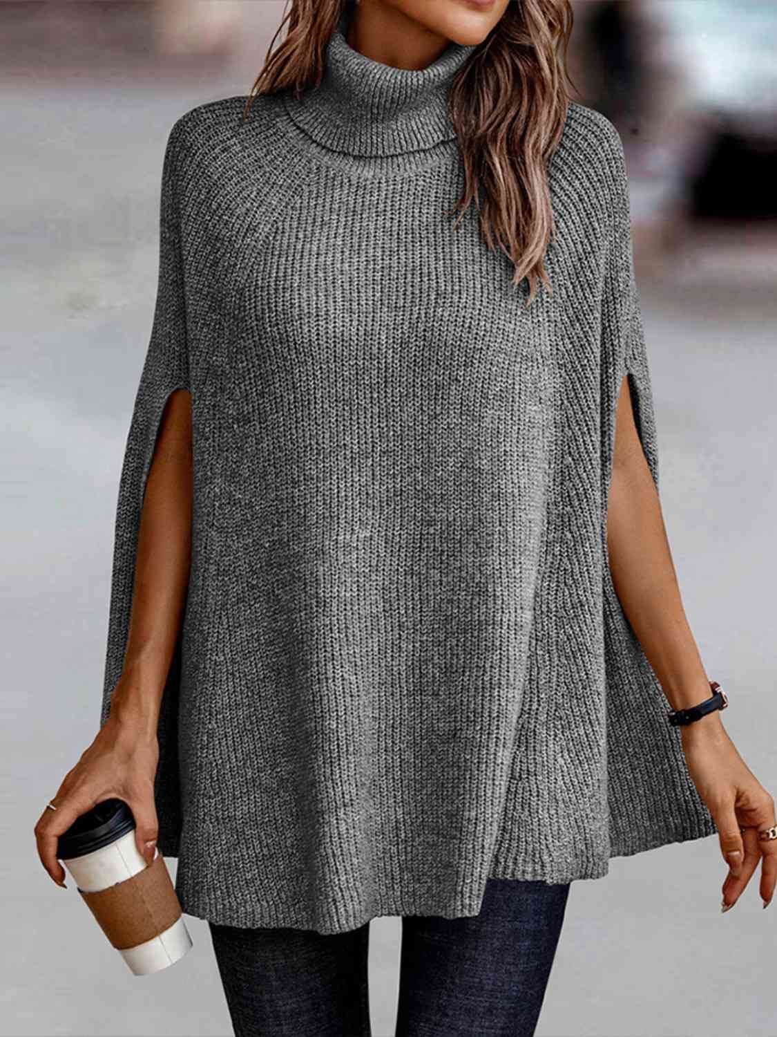 Turtleneck Dolman Sleeve Poncho