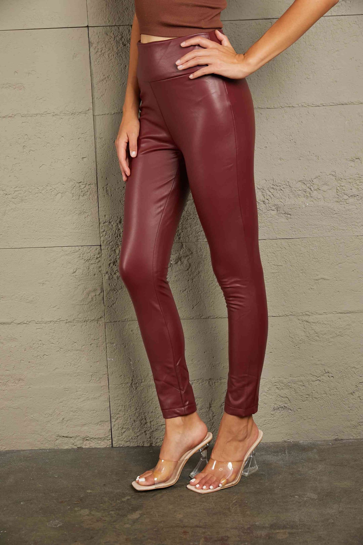 Double Take PU High Waist  Straight Pants