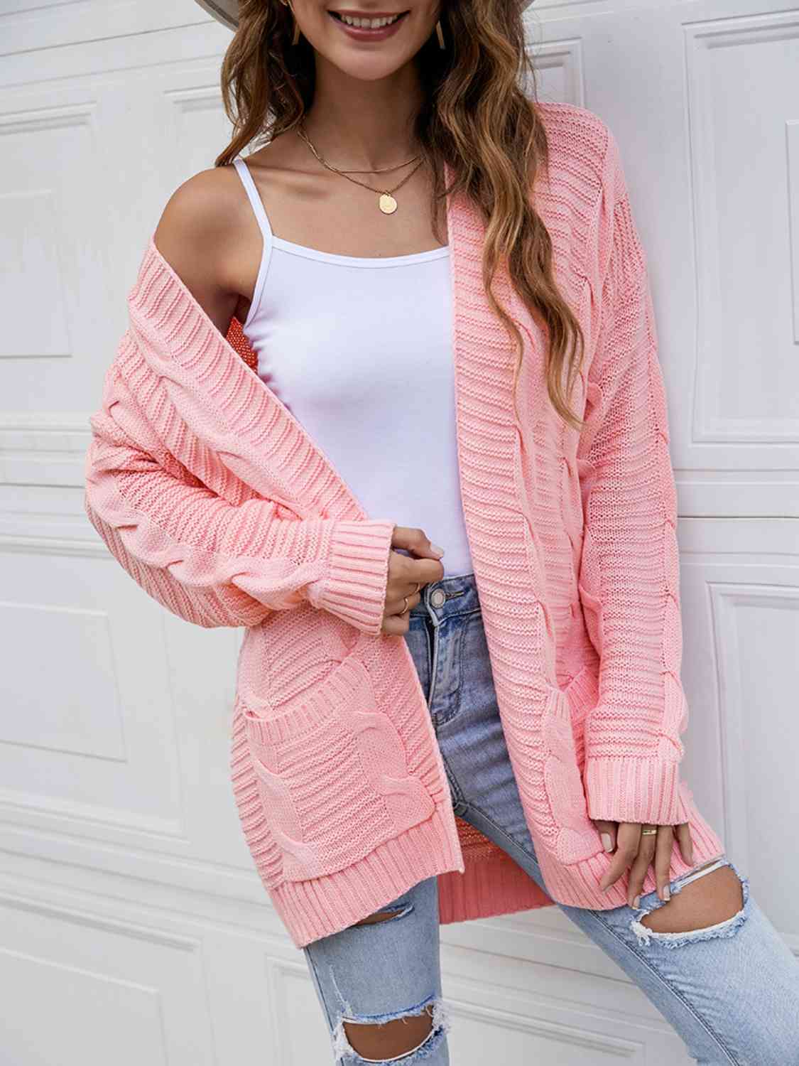 Open Front Dropped Shoulder Longline Cardigan