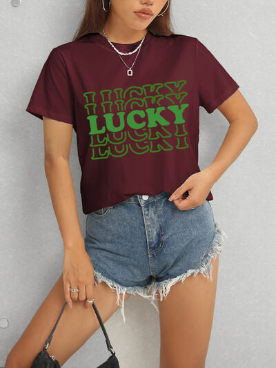 LUCKY Round Neck Short Sleeve T-Shirt