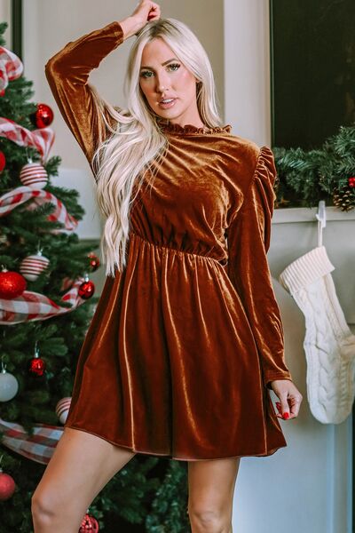 Frill Trim Long Sleeve Mini Dress